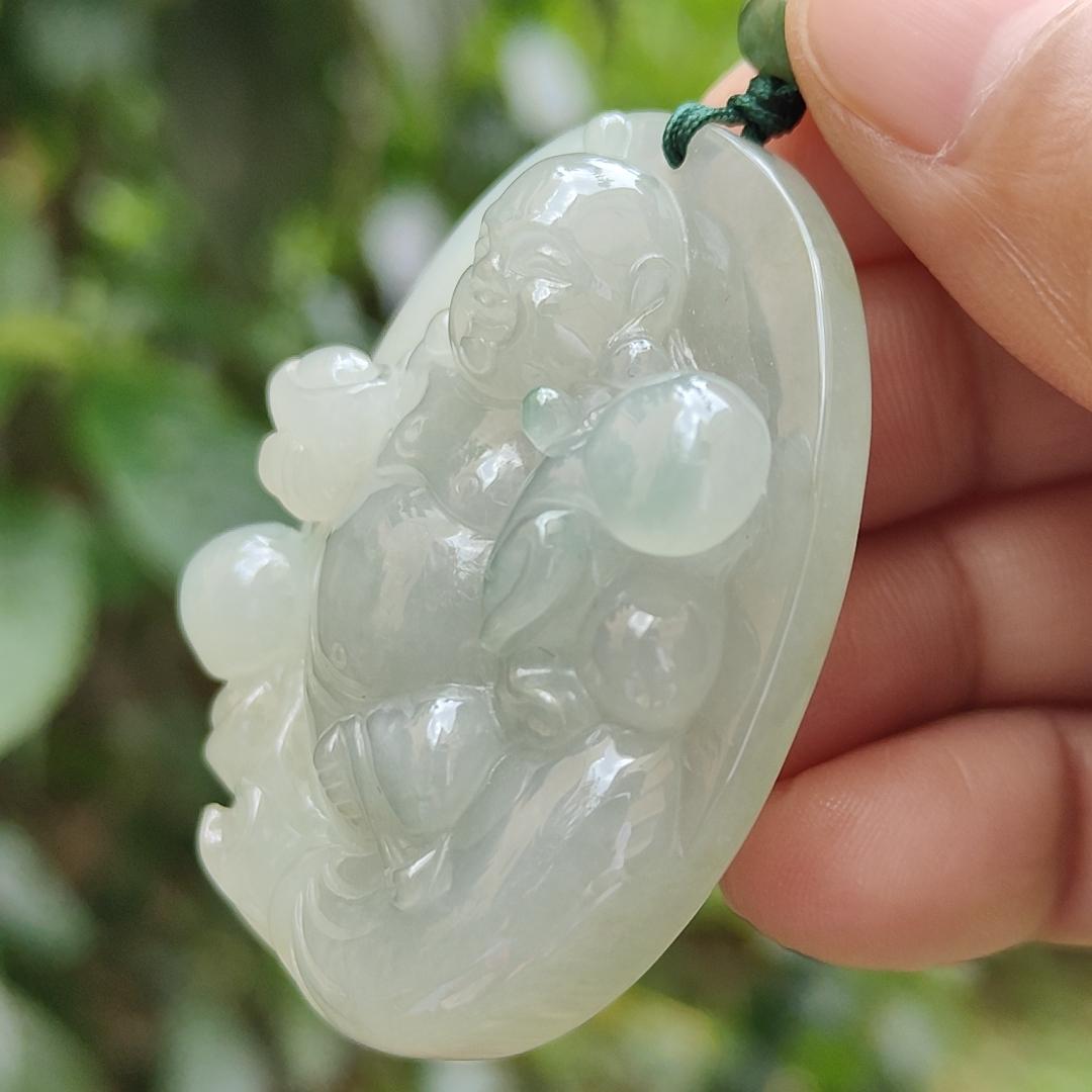 High Quality Natural Type A Jadeite Jade crafted as Ruyi Milo Buddha as Pendant, certificate weighs 47.74 grams, measurement 50.2 * 40.5 * 12.9 mm (pendant254) Yi Pin Qian