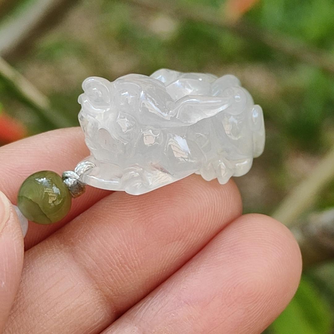 Special Offer Icy Translucent crafted as Pixiu Natural Type A Jadeite Pendant Necklace with certificate weigh 9.39 grams, 30 * 16.3 * 13.4 mm, symbols of Bring in money, keep you safe and healthy, suitable for daily wear or collection (pendant45) Yi Pin Qian