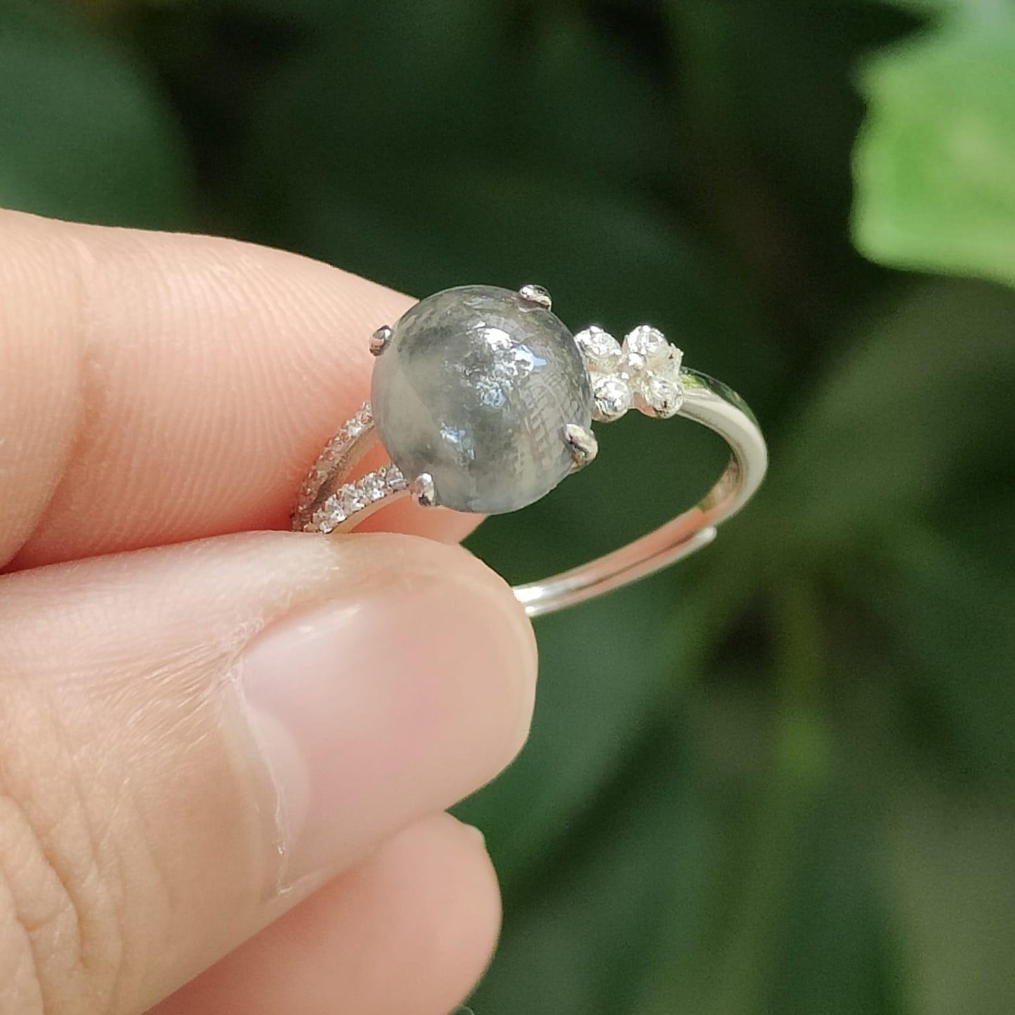 🪨💧🌀 Natural Type A Black Jadeite Ring – Grounding Energy + Wealth Flow (Sku: s925ring37)