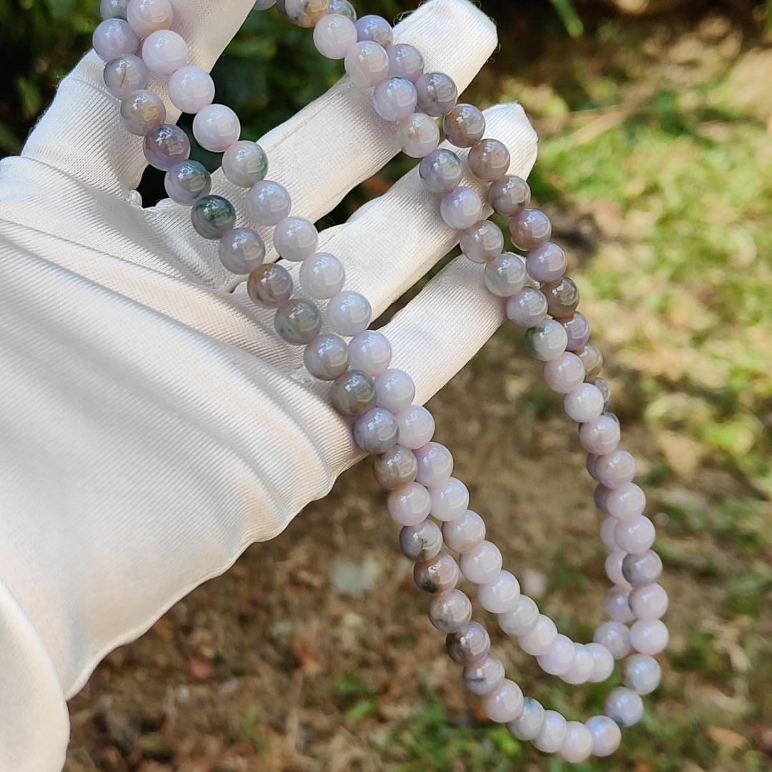 Very Rare Premium Light Green, Lavender and Brown Natural Type A Jadeite Jade crafted as 8mm * 98 beads for Necklace or Bracelet with certificate weigh 82.98 grams (bracelet22) Yi Pin Qian