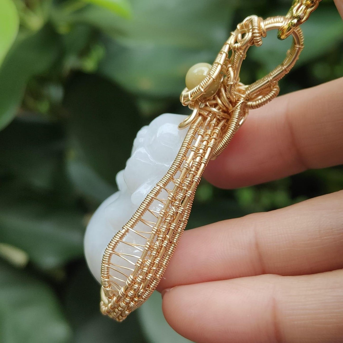 DIY GF14k Hand Wrapping on Natural Type A Jadeite Jade Laughing Milo Buddha Pendant certificate weighs 29.97, measurement 65.2 * 46.3 * 12.6 mm (pendant392) Yi Pin Qian Jadeites Jade Jewelry ~Your Precious Quintessential ~ Singapore
