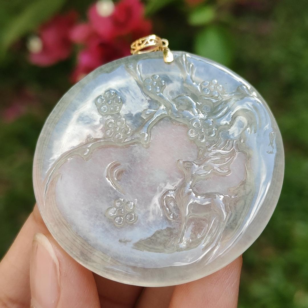 High Premium Icy Variety Quality Natural Type A Jadeite Jade Pendant Necklace crafted as Deer meaning all the way with you with certificate weigh 21.24 grams, measurement 46.9 * 47 * 4.8 mm (18kp10) Yi Pin Qian