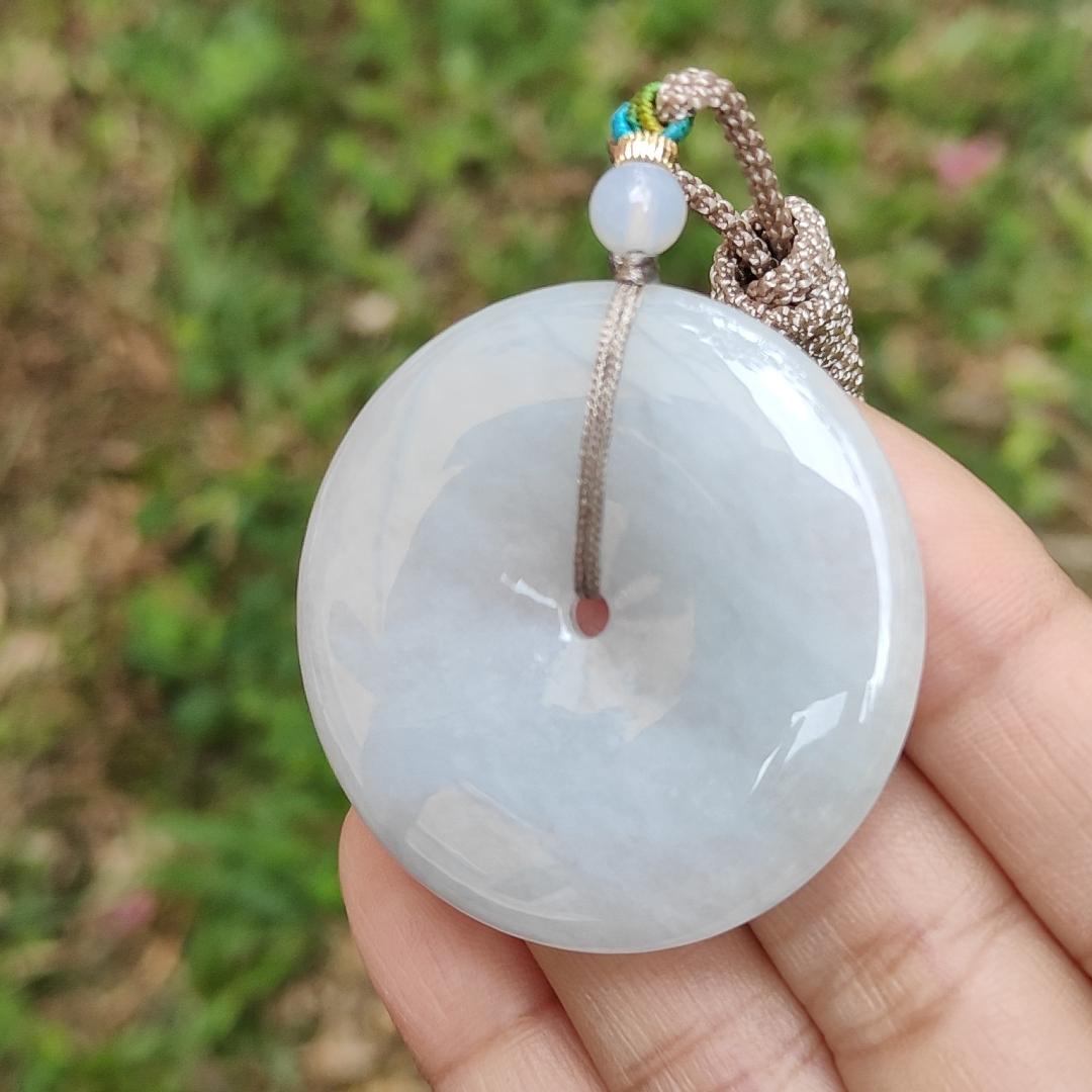 Light Lavender Natural Type A Jadeite Pendant crafted as donut shape with certificate weigh 26.72 grams, 42.8 * 42.8 * 6.3 mm, symbols of the money is rolling in, and the wealth is coming from all directions and suitable for daily wear (pendant68) Yi Pin Qian