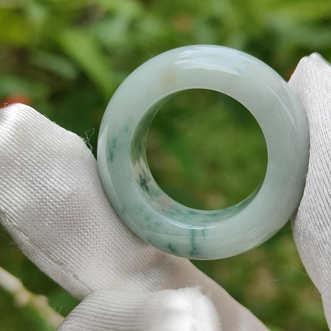 #Sold - Light green with green patches Natural Type A Jadeite jade ring with QIC labs approved certificate weigh 18.31 grams, 12.6 * 6.5 mm, finger size 20mm (ring3)