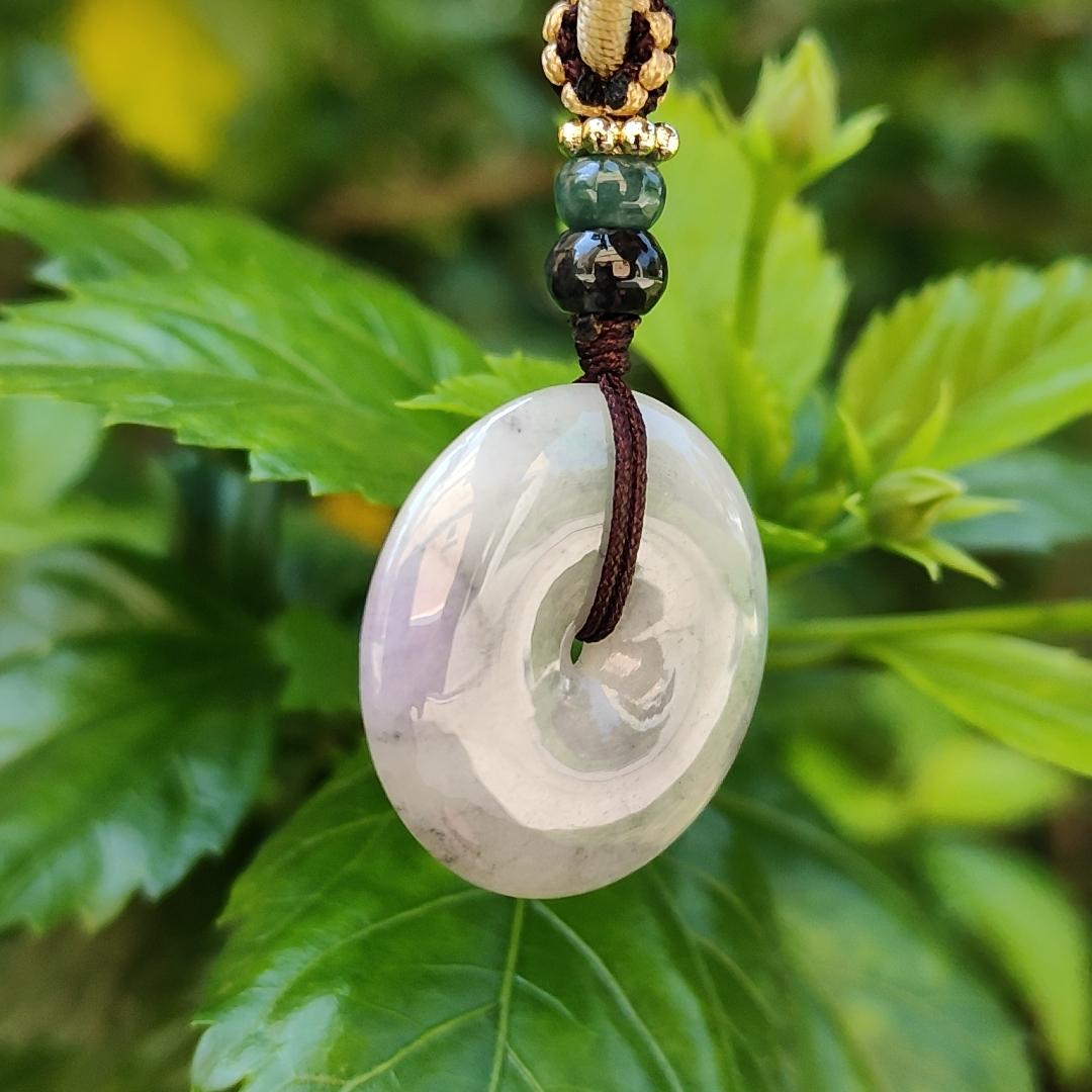 Mix with Lavender, light green and wuji Natural Type A Jadeite Donut Pendant meaning Wealthy, Safe and Healthy with certificate weighs 7.28 grams, 26.1 * 5.2 mm , good for daily wear (pendant92) Yi Pin Qian