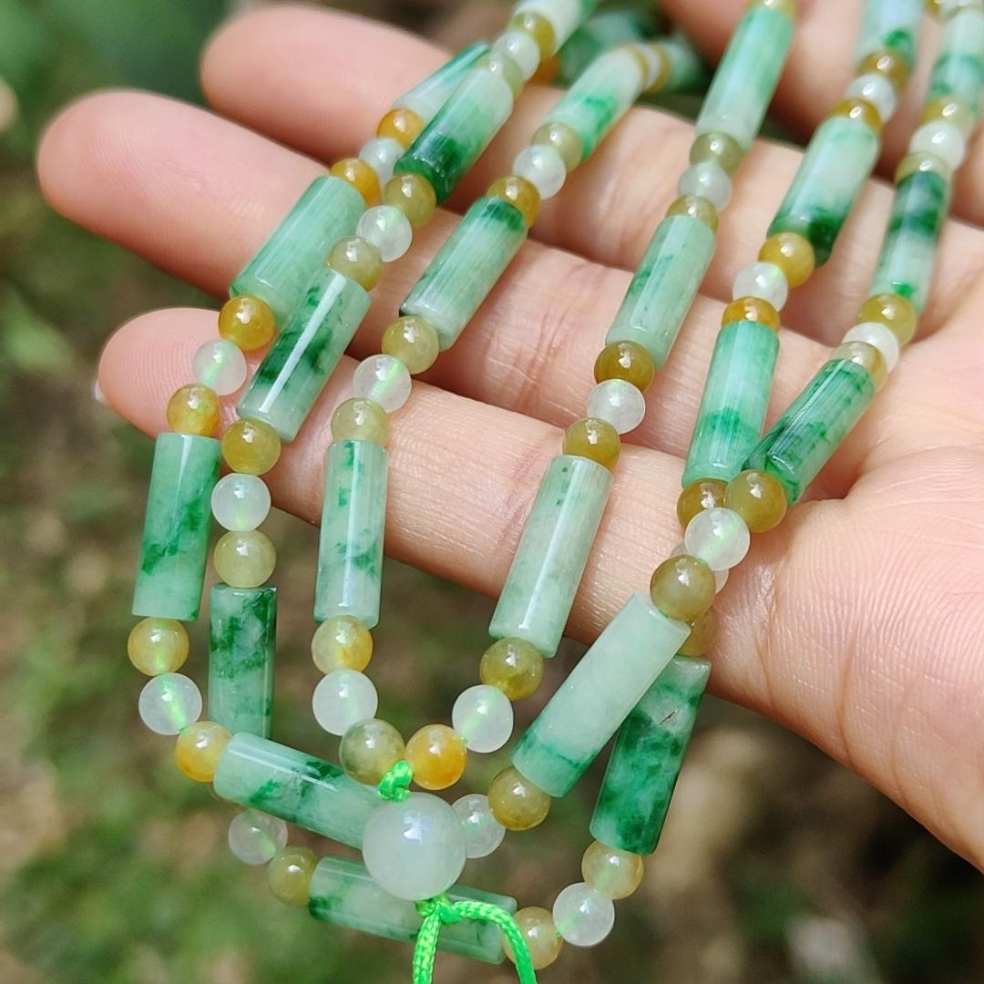 Green, Yellow, Semi Icy White Mix Beads Natural Type A Jadeite Jade as Bracelet or Necklace for your pendant with certificate weigh 31.94 grams. (bracelet18) Yi Pin Qian