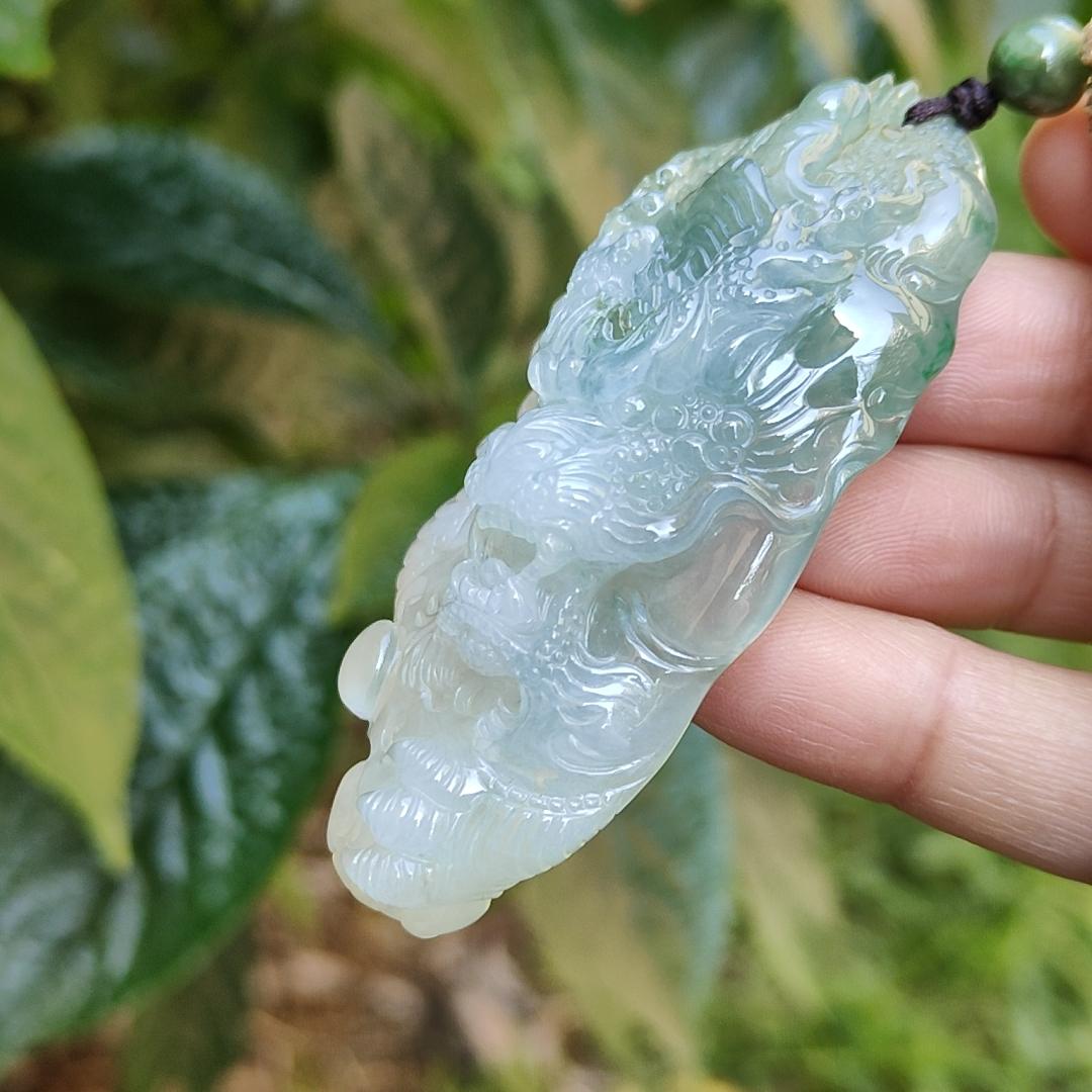 High Quality Premium Collectible Natural Type A Jadeite Jade Pendant Necklace crafted as Dragon with certificate included weigh 59.65 grams, measurement 69.3 * 36.5 * 18.3 mm (pendant186) Yi Pin Qian