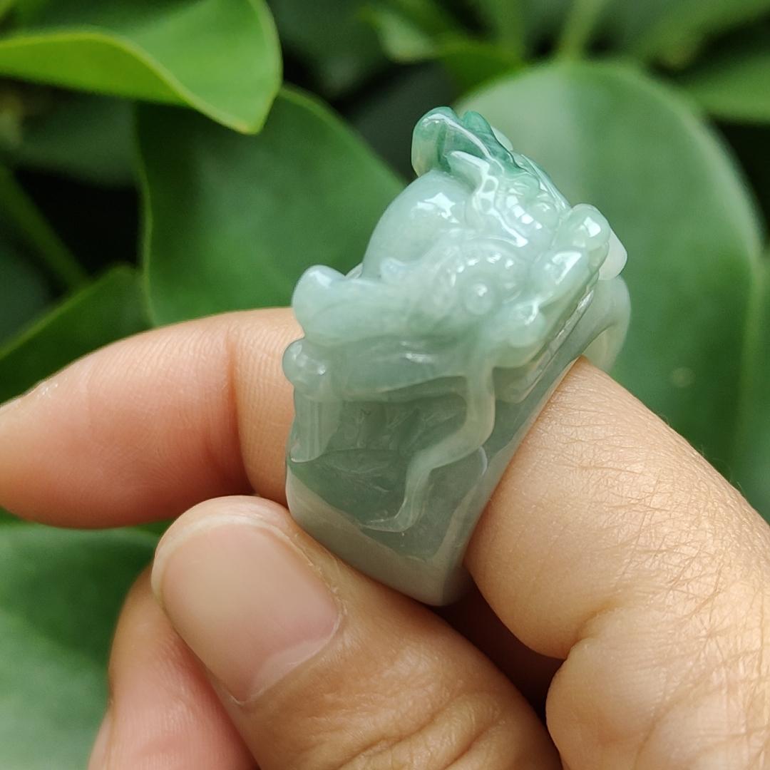 20mm Finger Size Type-A Natural Jadeite-Jade crafted with Dragon as Ring, certificate weighs 22.13 grams, measurement 88.7 * 28.3 * 13.8 mm (ring11) Yi Pin Qian Jadeites Jade Jewelry ~Your Precious Quintessential ~ Singapore
