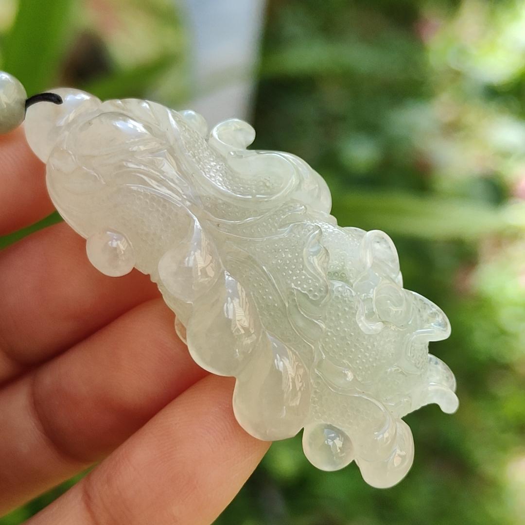 High-Quality Icy Translucent with Light Green Natural Type A Jadeite Jade crafted as Cabbage, Pendant certificate weighs 24.55 grams, measurement 56.3 * 24.6 * 12.6 (pendant272) Yi Pin Qian