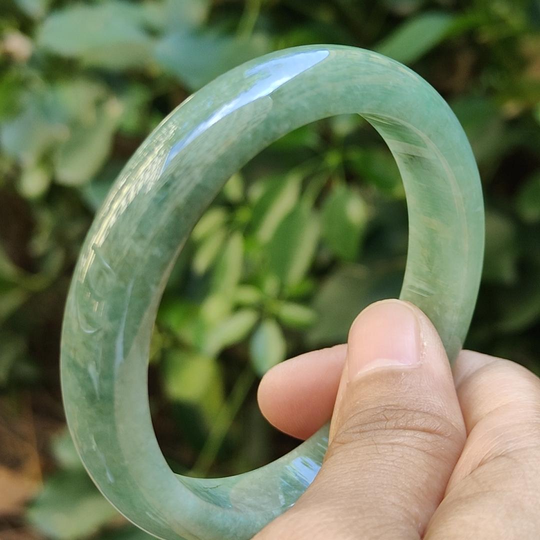 Peace Bangle Bracelet Size 55.5 mm on Light Green Natural Type A Jadeite Jade, certificate weighs 49.05 grams, Width 11.8 mm Thickness: 7.7 mm (bangle28) Yi Pin Qian Jadeites Jade Jewelry ~Your Precious Quintessential ~ Singapore