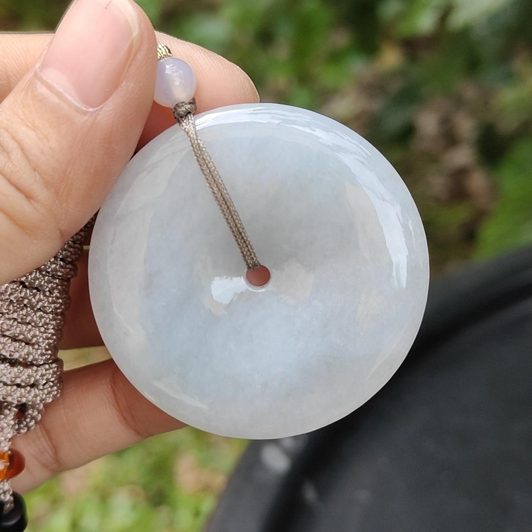 Light Lavender Natural Type A Jadeite Pendant crafted as donut shape with certificate weigh 26.72 grams, 42.8 * 42.8 * 6.3 mm, symbols of the money is rolling in, and the wealth is coming from all directions and suitable for daily wear (pendant68) Yi Pin Qian