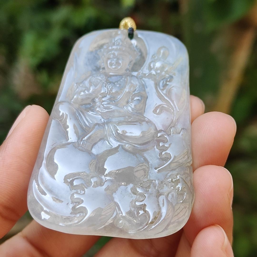 High Quality Icy Translucent Natural Type A Jadeite Jade crafted as Bodhisattva Pendant, certificate weighs 29.9 grams, measurement 64.5 * 40.3 * 5.5 mm (pendant286) Yi Pin Qian