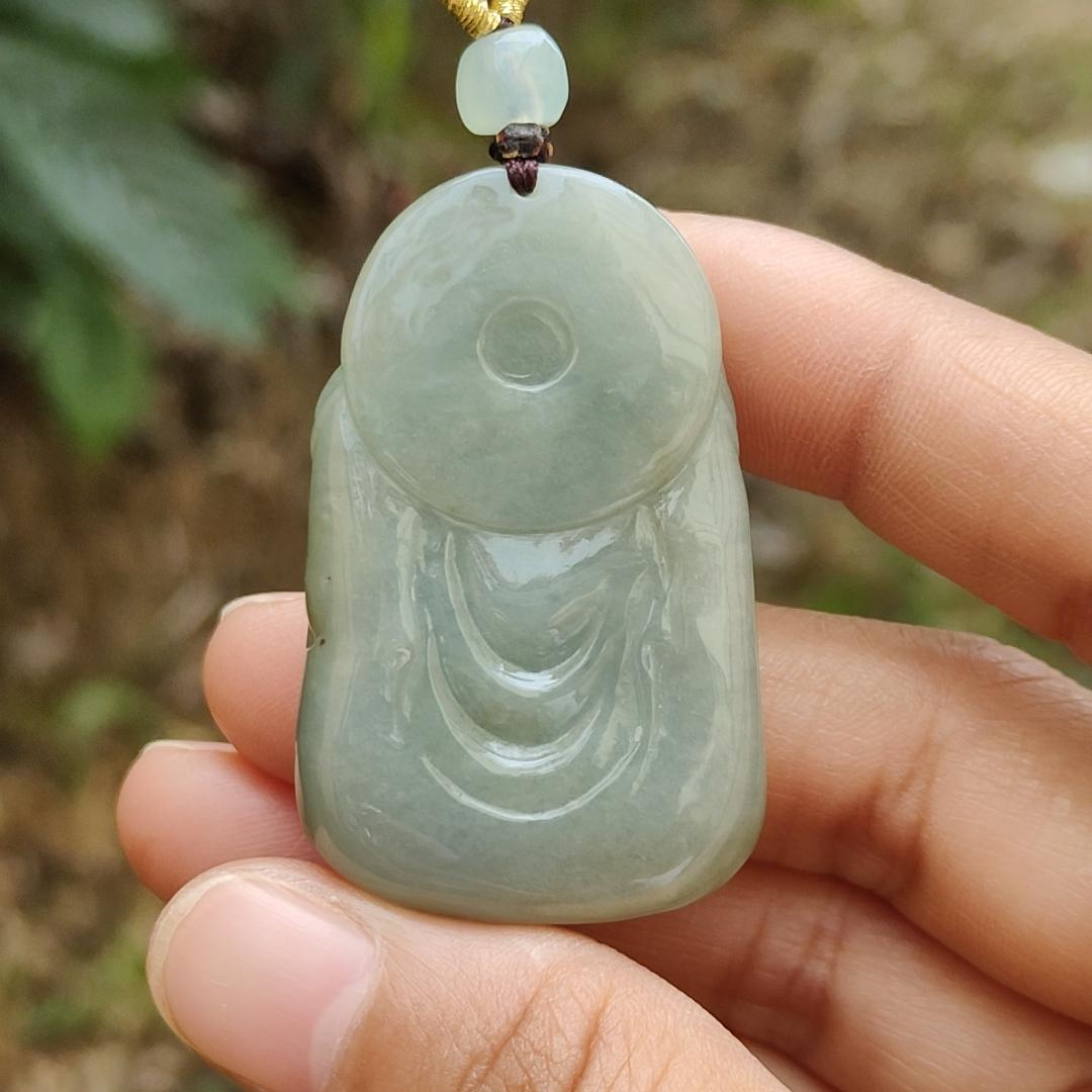 Light Green Natural Type A Jadeite Jade crafted with Milo Buddha as Pendant, certificate weighs 27.52grams, measurement 44.3 * 27.9 * 11.6 mm (pendant248) Yi Pin Qian