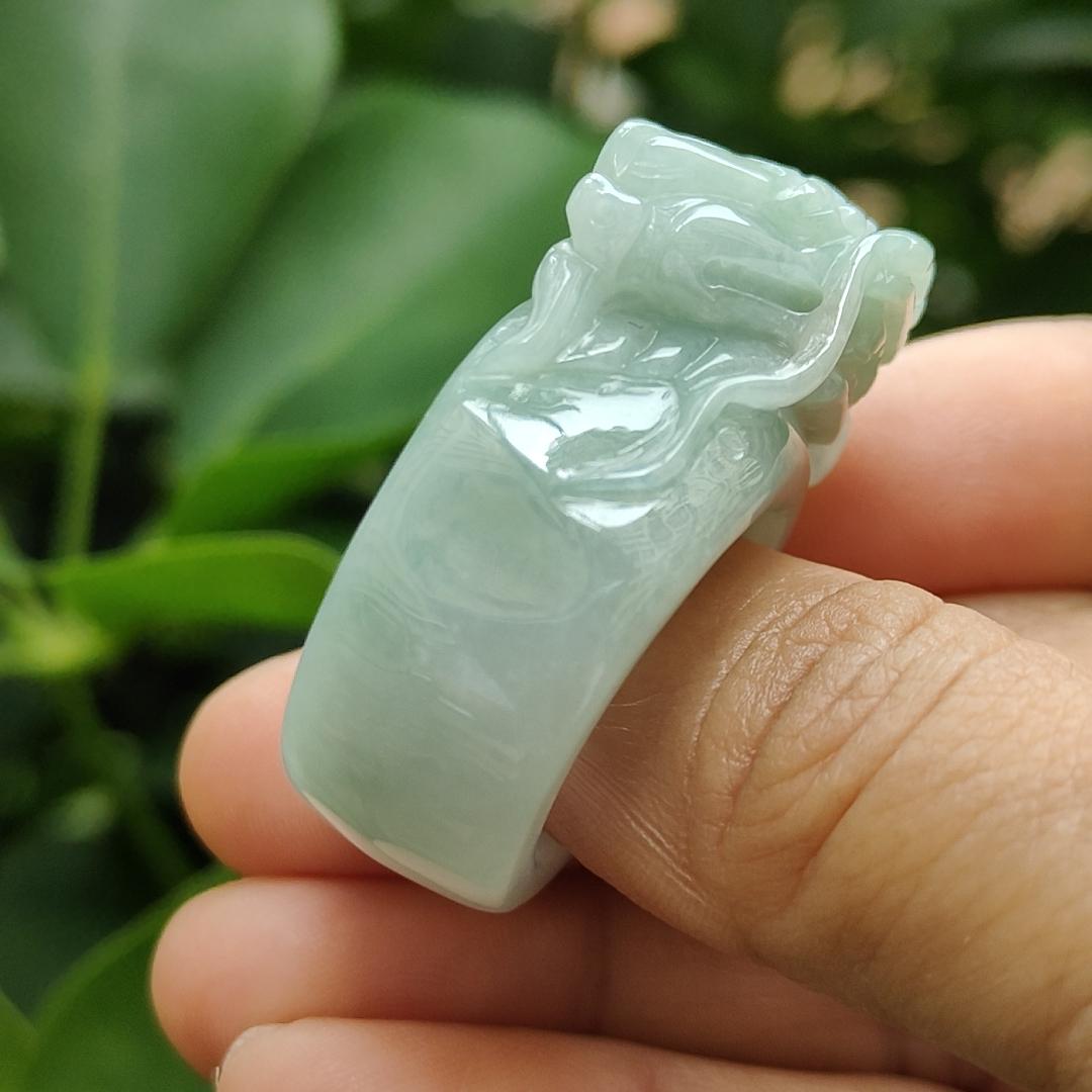 20mm Finger Size Type-A Natural Jadeite-Jade crafted with Dragon as Ring, certificate weighs 22.13 grams, measurement 88.7 * 28.3 * 13.8 mm (ring11) Yi Pin Qian Jadeites Jade Jewelry ~Your Precious Quintessential ~ Singapore