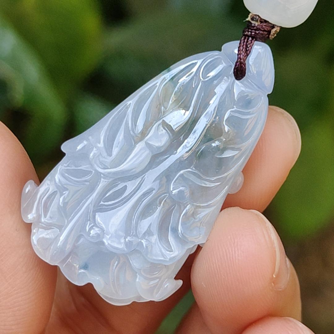 Lavender,Green and Yellow Natural Type A Jadeite Jade crafted with shape of Cabbage as Pendant , certificate weigh 8.16 grams, measurement 36.9 * 22 * 8.2 mm (pendant238) Yi Pin Qian