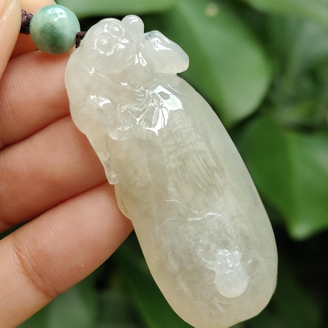 High Quality Brownish Yellow Icy Translucent Natural Type A Jadeite Jade crafted with Monkey as Pendant, certificate weighs 31.67 grams, measurement 53 * 23.6 * 13 mm (pendant295) Yi Pin Qian
