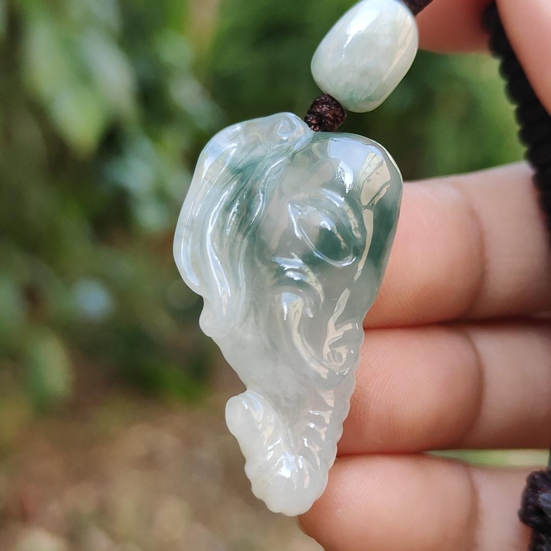 Very Rare Semi Icy Light Green Patches Natural Type A Jadeite Jade crafted with Elephant as Pendant, certificate weighs 8.63 grams, measurement 33 * 19.1 * 8.8 mm (pendant244) Yi Pin Qian