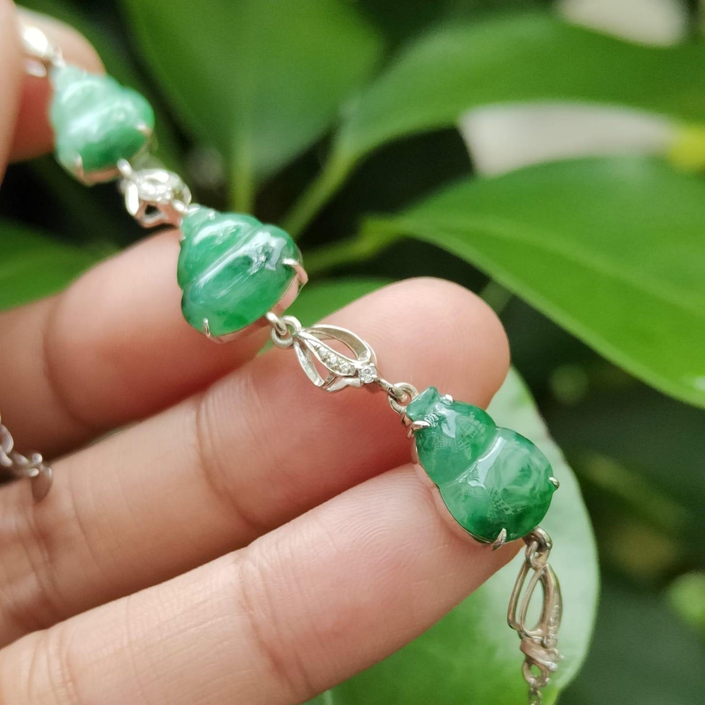 🌱✨ Hulu Abundance | Five-Element Jadeite Jade Bracelet for Fortune (Sku: s925b9)