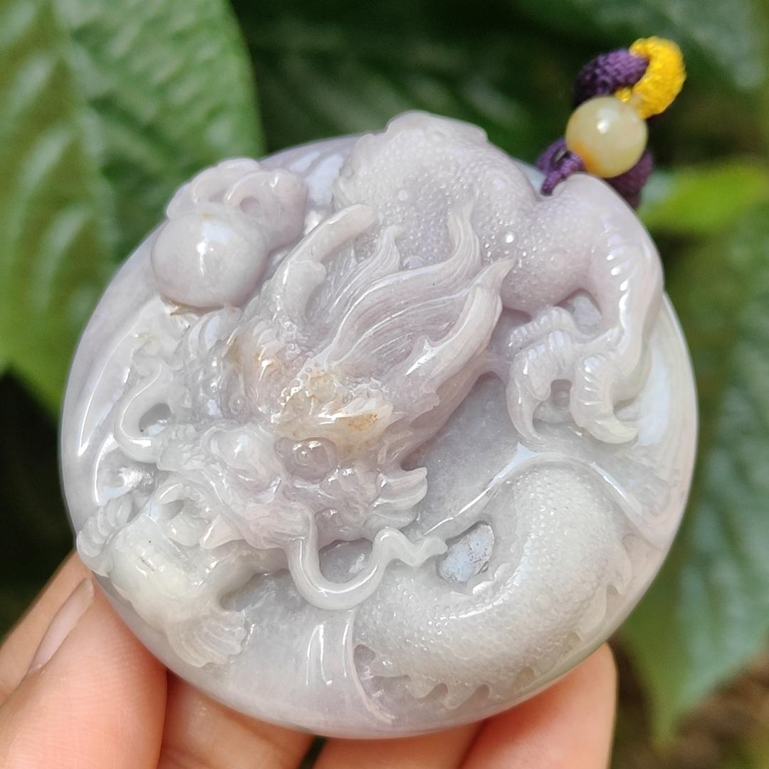 Mid-Year Special Offer Lavender with Yellow Patches Natural Type A Jadeite Jade crafted as Dragon with certificate weigh 71.76 grams, 54.8 * 54.8 * 15.8 mm (pendant170) Yi Pin Qian