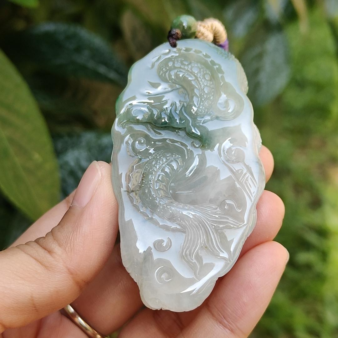 High Quality Premium Collectible Natural Type A Jadeite Jade Pendant Necklace crafted as Dragon with certificate included weigh 59.65 grams, measurement 69.3 * 36.5 * 18.3 mm (pendant186) Yi Pin Qian