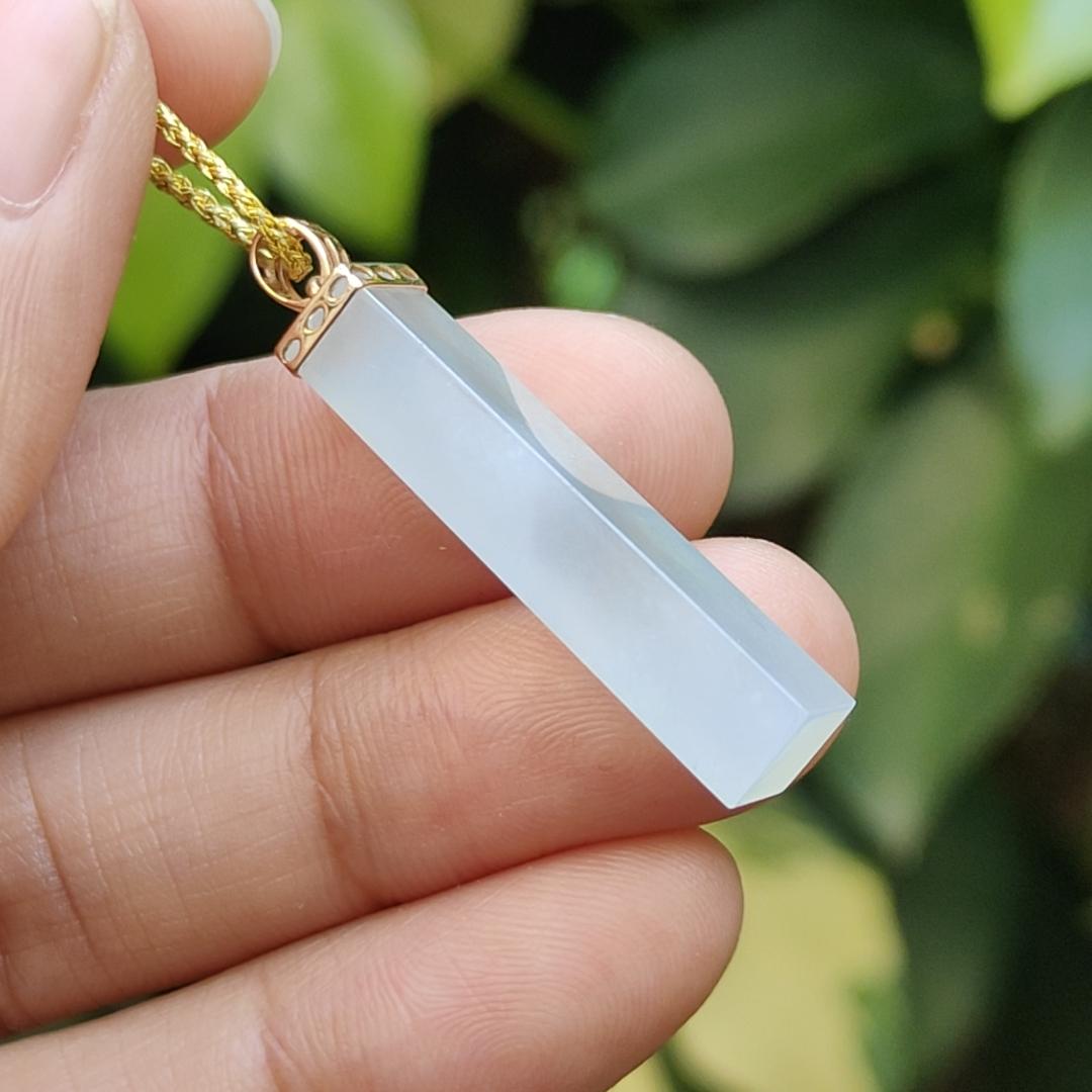 Icy Translucent Unique Square column shape Natural Type A Jadeite Jade Pendant with 18k Clasp certificate weighs 3.1 grams, measurement 29.1 * 5.7 * 5.4 mm (18kp92) Yi Pin Qian Jadeites Jade Jewelry ~Your Precious Quintessential ~ Singapore