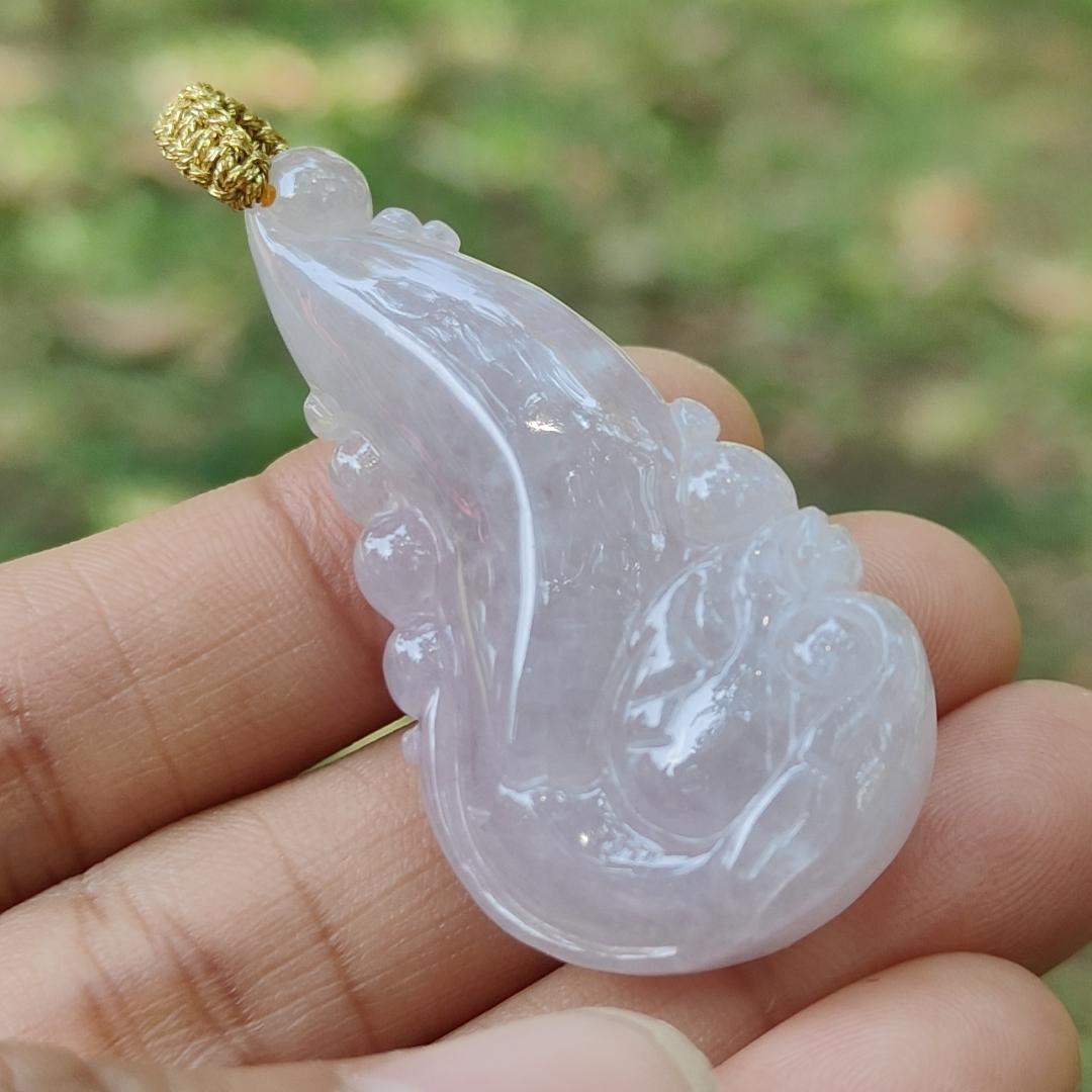 High Quality Ligh Pinkish Lavender Natural Type A Jadeite Jade crafted with Ruyi Dragon as Pendant, certificate weighs 17.85 grams, measurement 45 * 22.9 * 12.3 mm (pendant271) Yi Pin Qian