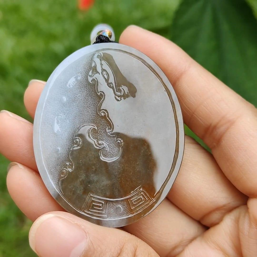 Stunning Rare Brown with Red and White Antique-style Pendant Necklace, Natural Type A Jadeite with certificate included weigh 33.71 grams, 51.3 * 42 * 6.7 mm, engrave with chinese word ruyi means As one wishes, for daily wear (pendant27) Yi Pin Qian