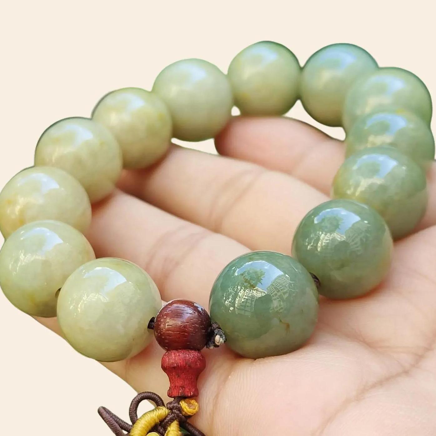 15.5mm Bracelet SG Seller Store - Light Green with Brownish Yellow Natural Type A Jadeite Jade certificate weighs 81.97 grams (bracelet30) Yi Pin Qian Jadeites Jade Jewelry ~Your Precious Quintessential ~ Singapore