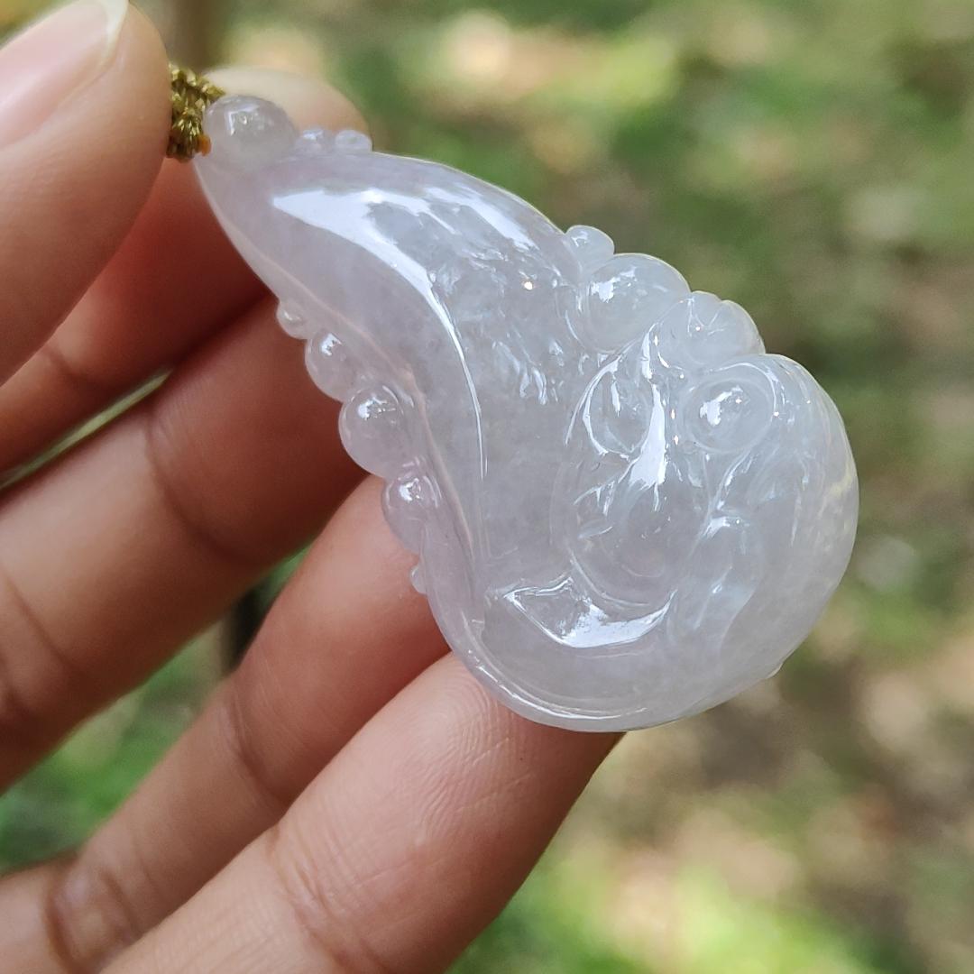 High Quality Ligh Pinkish Lavender Natural Type A Jadeite Jade crafted with Ruyi Dragon as Pendant, certificate weighs 17.85 grams, measurement 45 * 22.9 * 12.3 mm (pendant271) Yi Pin Qian