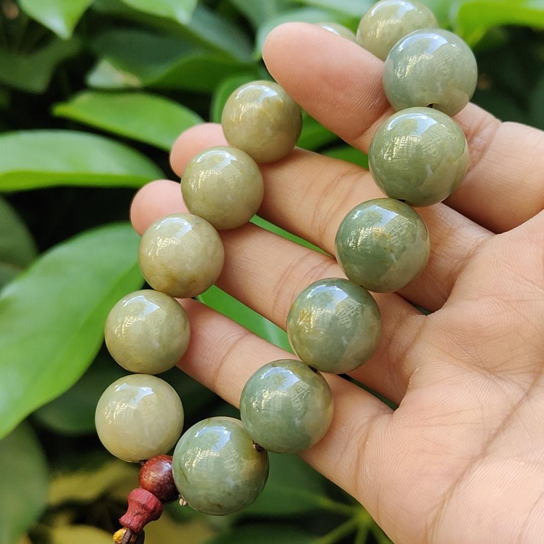 15.5mm Bracelet SG Seller Store - Light Green with Brownish Yellow Natural Type A Jadeite Jade certificate weighs 81.97 grams (bracelet30) Yi Pin Qian Jadeites Jade Jewelry ~Your Precious Quintessential ~ Singapore