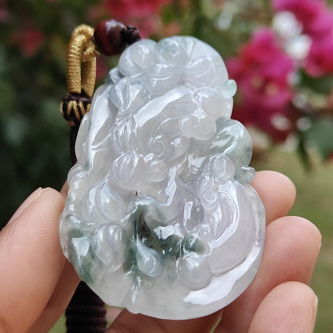 Premium Good Quality Light Lavender and Light Green Natural Type A Jadeite Jade crafted with Dragonfly, Ruyi as Pendant, certificate weigh 35.87 grams, measurement 63 * 38.3 * 10 mm (pendant236) Yi Pin Qian