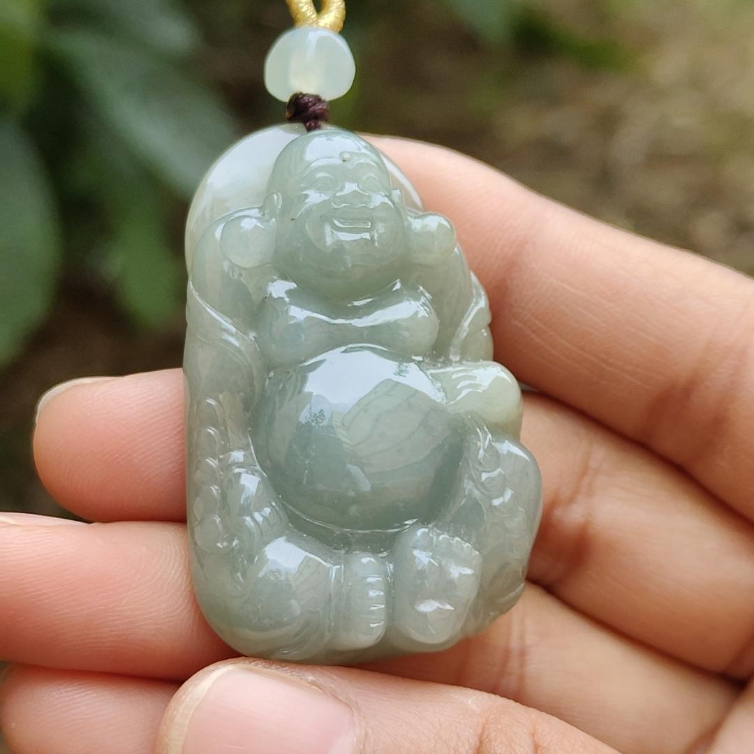 Light Green Natural Type A Jadeite Jade crafted with Milo Buddha as Pendant, certificate weighs 27.52grams, measurement 44.3 * 27.9 * 11.6 mm (pendant248) Yi Pin Qian