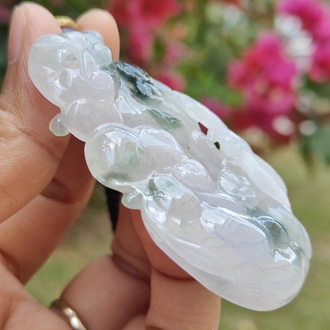 Premium Good Quality Light Lavender and Light Green Natural Type A Jadeite Jade crafted with Dragonfly, Ruyi as Pendant, certificate weigh 35.87 grams, measurement 63 * 38.3 * 10 mm (pendant236) Yi Pin Qian