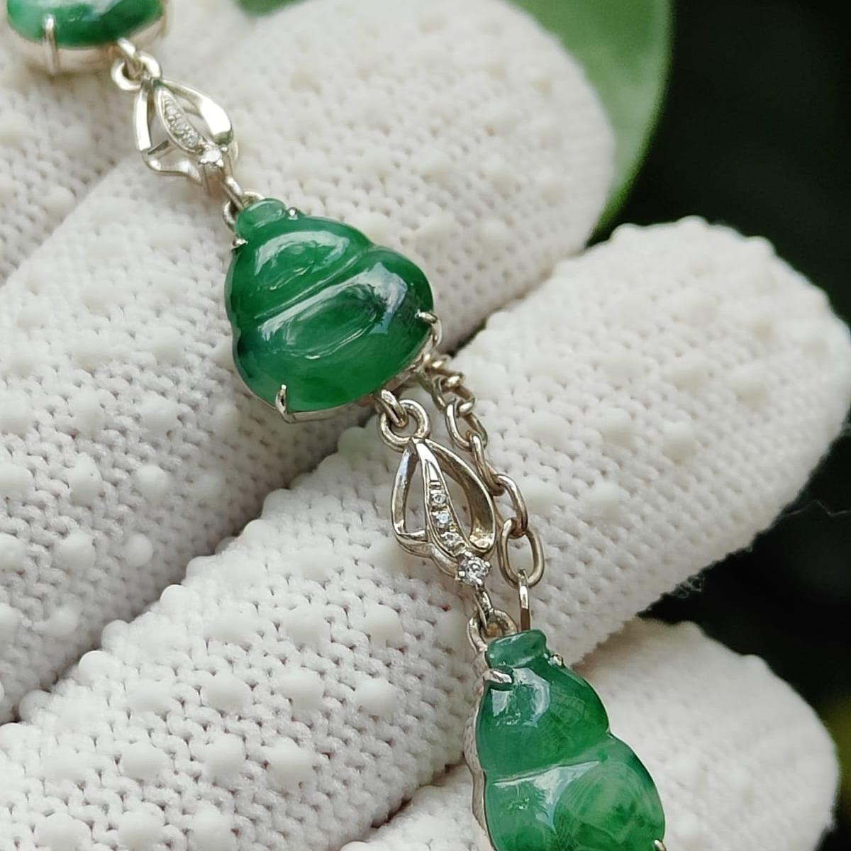 🌱✨ Hulu Abundance | Five-Element Jadeite Jade Bracelet for Fortune (Sku: s925b9)