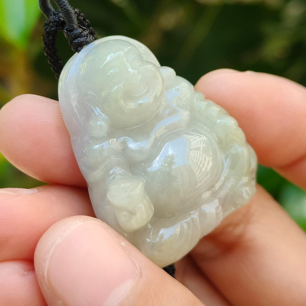 Laughing Buddha Natural Type A Jadeite Pendant 🌱💧 | Feng Shui Luck + Zi Wei Dou Shu Approved (Sku: pendant446)