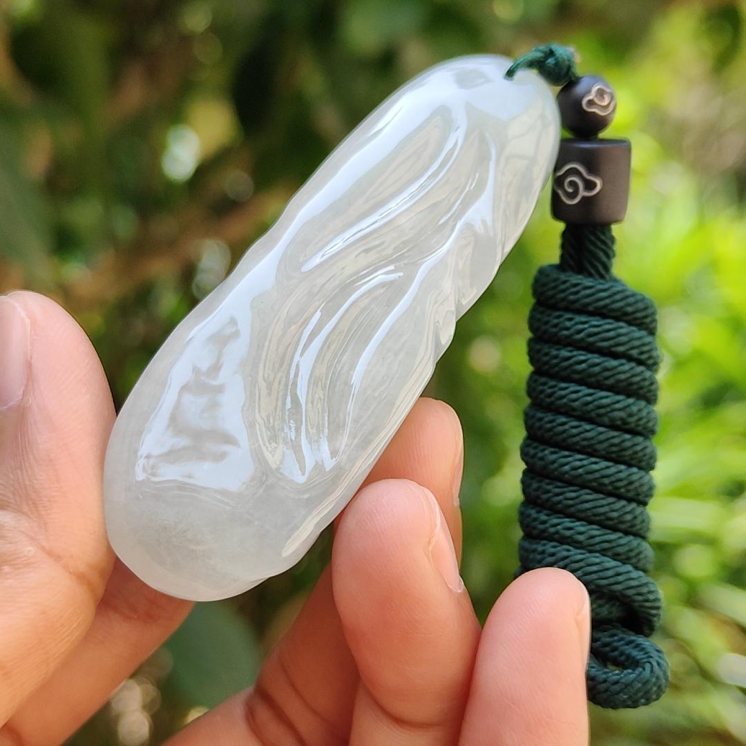 High Quality Light Green Hue Natural Type A Jadeite Jade crafted with Faceless Guanyin as Pendant, Certificate weighs 33.26 grams, measurement 63.8 * 23.6 * 12.2 mm (pendant237) Yi Pin Qian