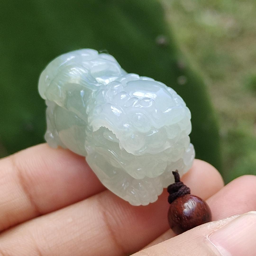 Light Green Semi Icy Lion Pendant Necklace Natural Type A Jadeite with certificate included weigh 25.70 grams, 32 * 17.2 * 21 mm, symbols of Strength, courage and good luck, suitable for daily wear Yi Pin Qian
