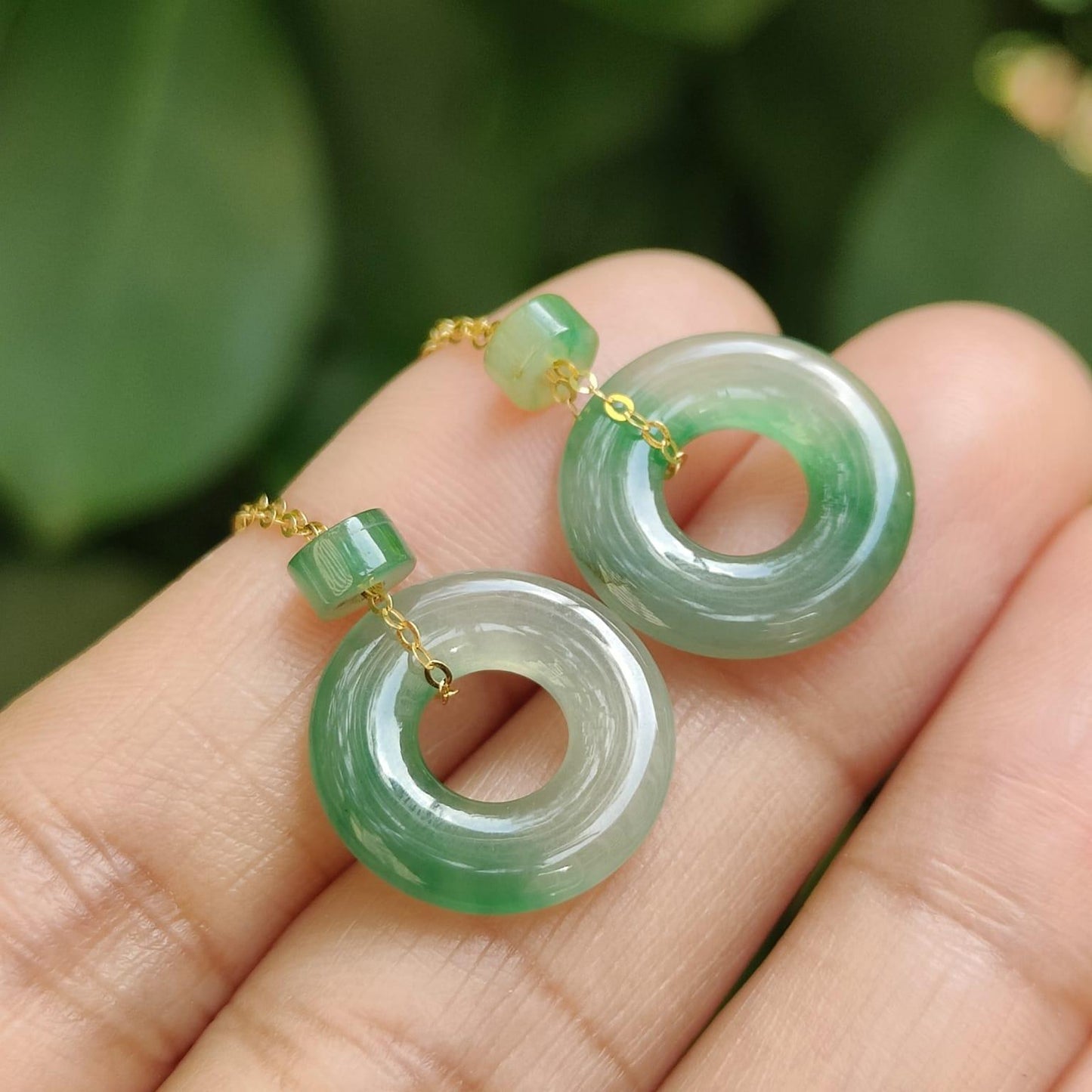 Donut Jadeite Earrings – Natural Type A Jadeite, 18K Gold Thread, Harmony of Five Elements (18k10) (18k10) Yi Pin Qian Jadeites Jade Jewelry ~Your Precious Quintessential ~ Singapore