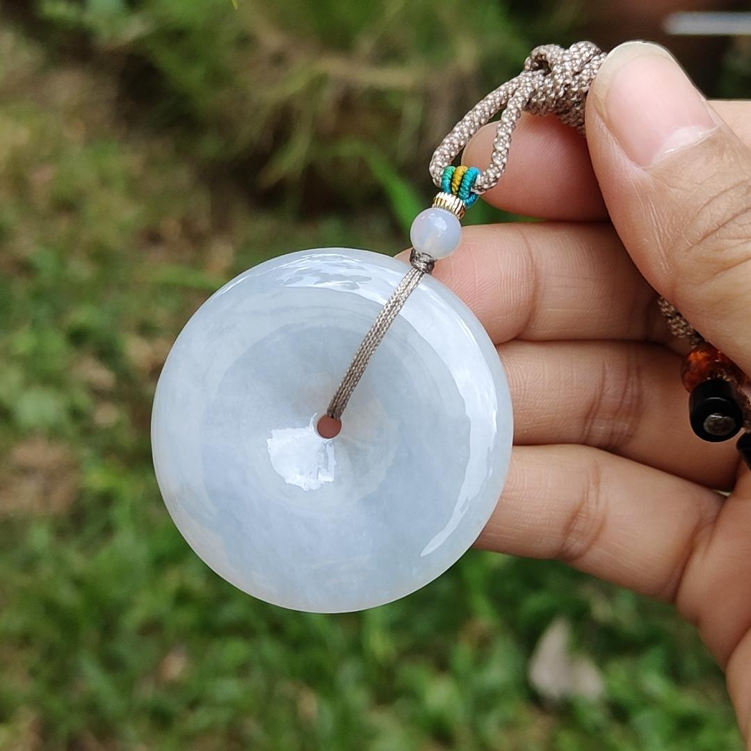 Light Lavender Natural Type A Jadeite Pendant crafted as donut shape with certificate weigh 26.72 grams, 42.8 * 42.8 * 6.3 mm, symbols of the money is rolling in, and the wealth is coming from all directions and suitable for daily wear (pendant68) Yi Pin Qian