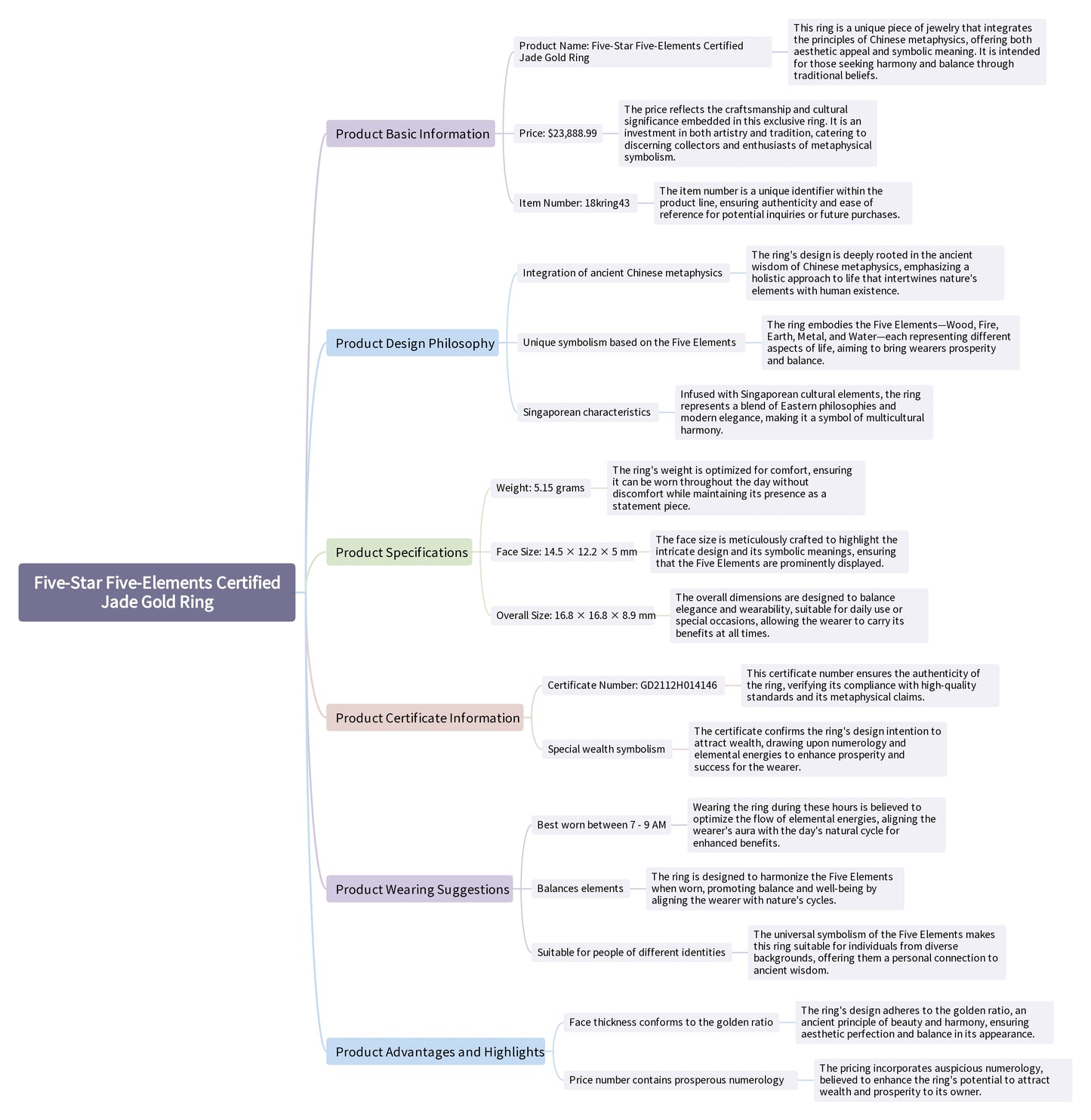 Five Stars Wu Xing Certified Jadeite Gold Ring - Earth/Metal/Water Harmony (Sku:18kring43) Yi Pin Qian Jadeites Jade Jewelry ~Your Precious Quintessential ~ Singapore