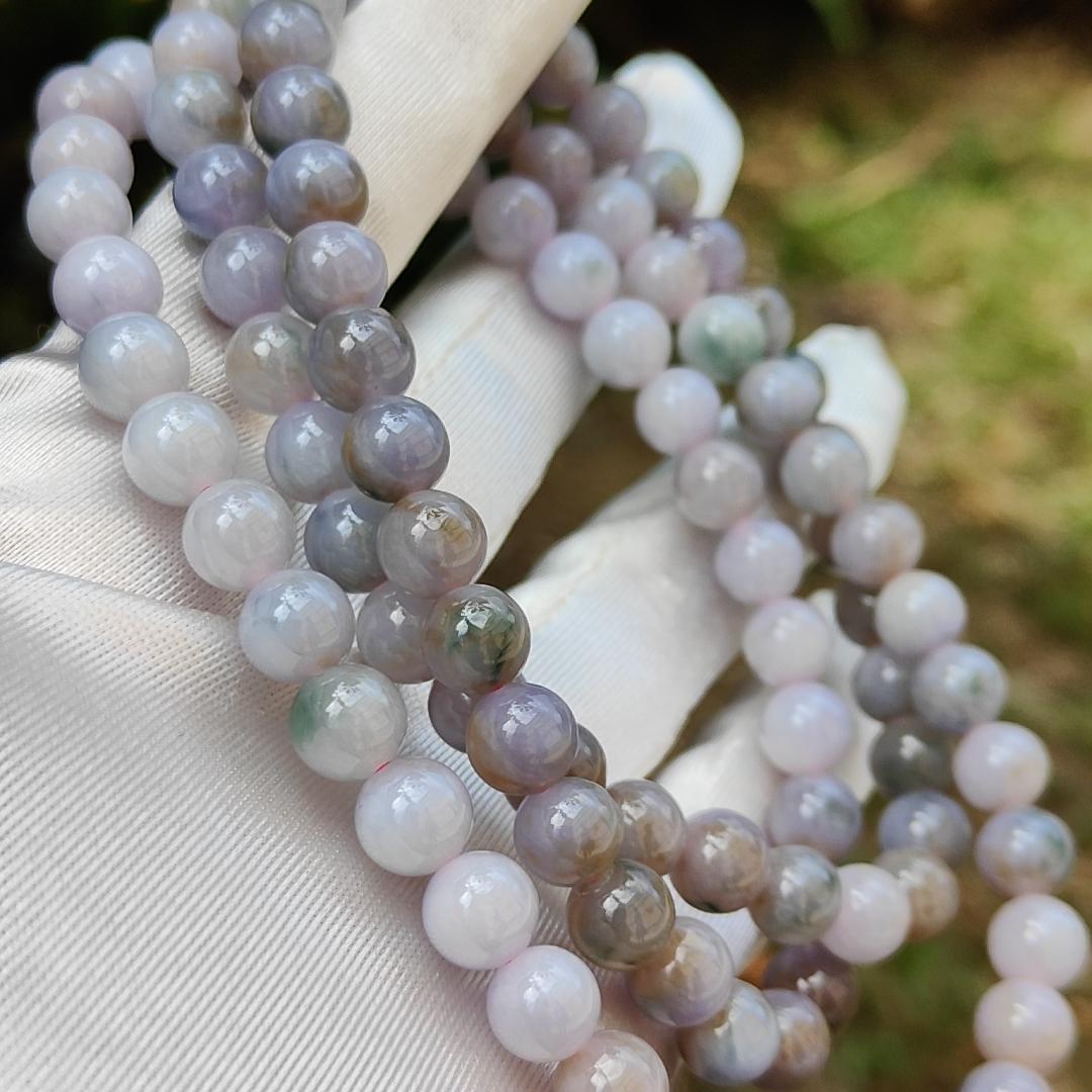 Very Rare Premium Light Green, Lavender and Brown Natural Type A Jadeite Jade crafted as 8mm * 98 beads for Necklace or Bracelet with certificate weigh 82.98 grams (bracelet22) Yi Pin Qian