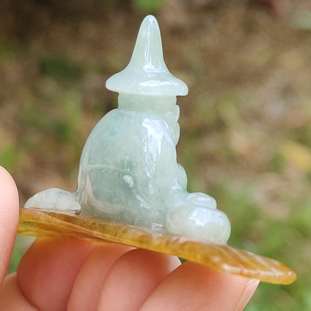 Light Green with Yellow Natural Type A Jadeite Jade crafted with Old Men Fishing as Display, certificate weighs 17.06 grams, measurement 65.2 * 32.8 * 12 (display1) Yi Pin Qian