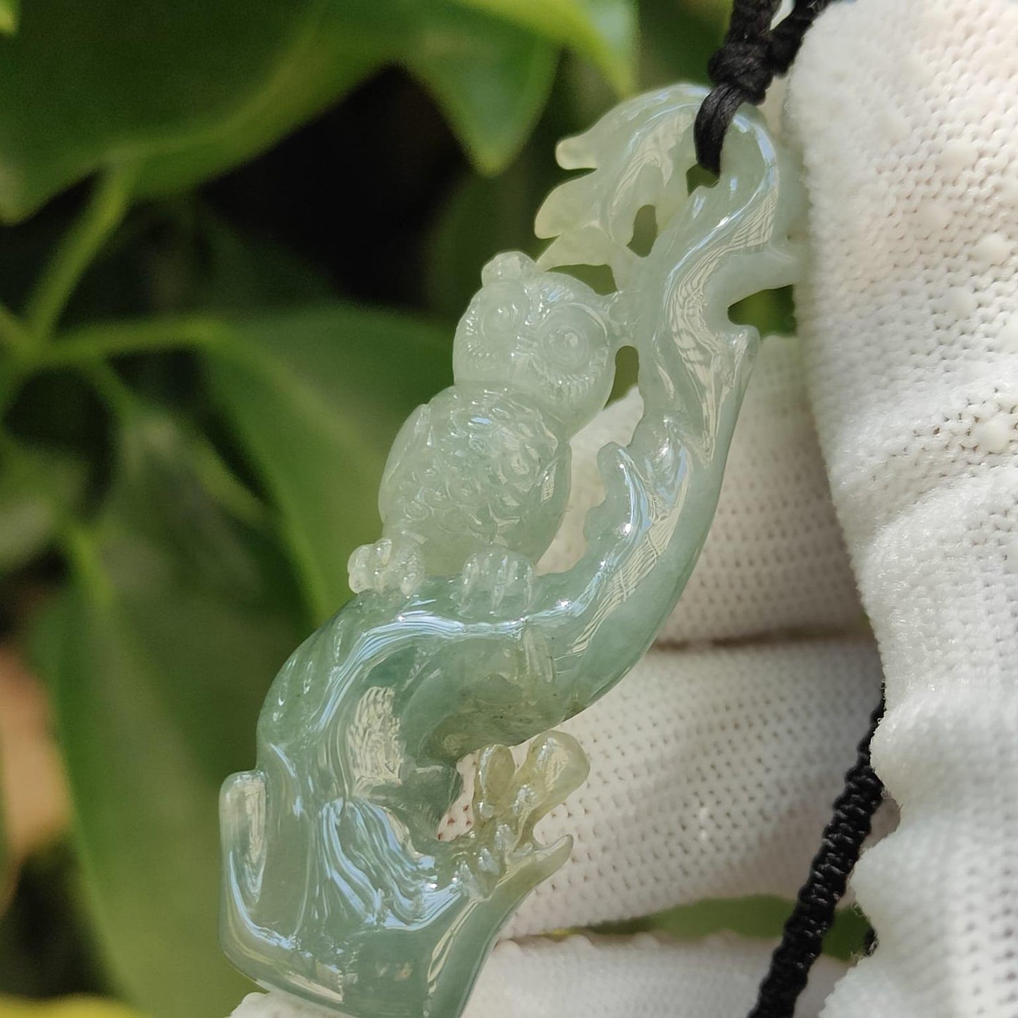 Earth's Whisperer - Natural Sage Owl Jadeite Pendant & Stand (Sku: pendant413) Yi Pin Qian Jadeites Jade Jewelry ~Your Precious Quintessential ~ Singapore