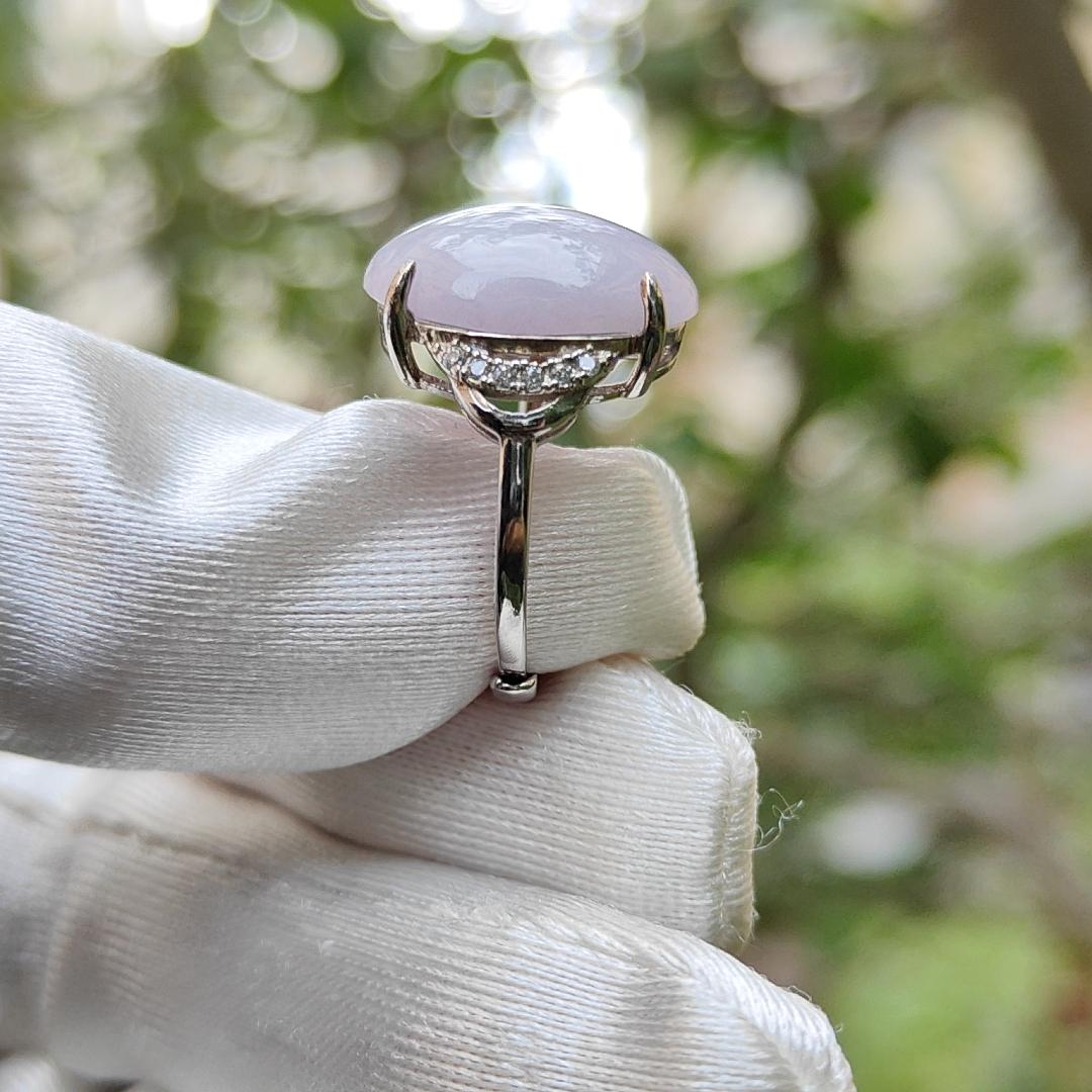 S925 Setting with Lavender Cabochon 15.6 * 12.3 * 5.2 mm Natural Type A Jadeite Jade Ring with certificate weigh 3.23 grams, finger size adjustable (s925ring4) Yi Pin Qian