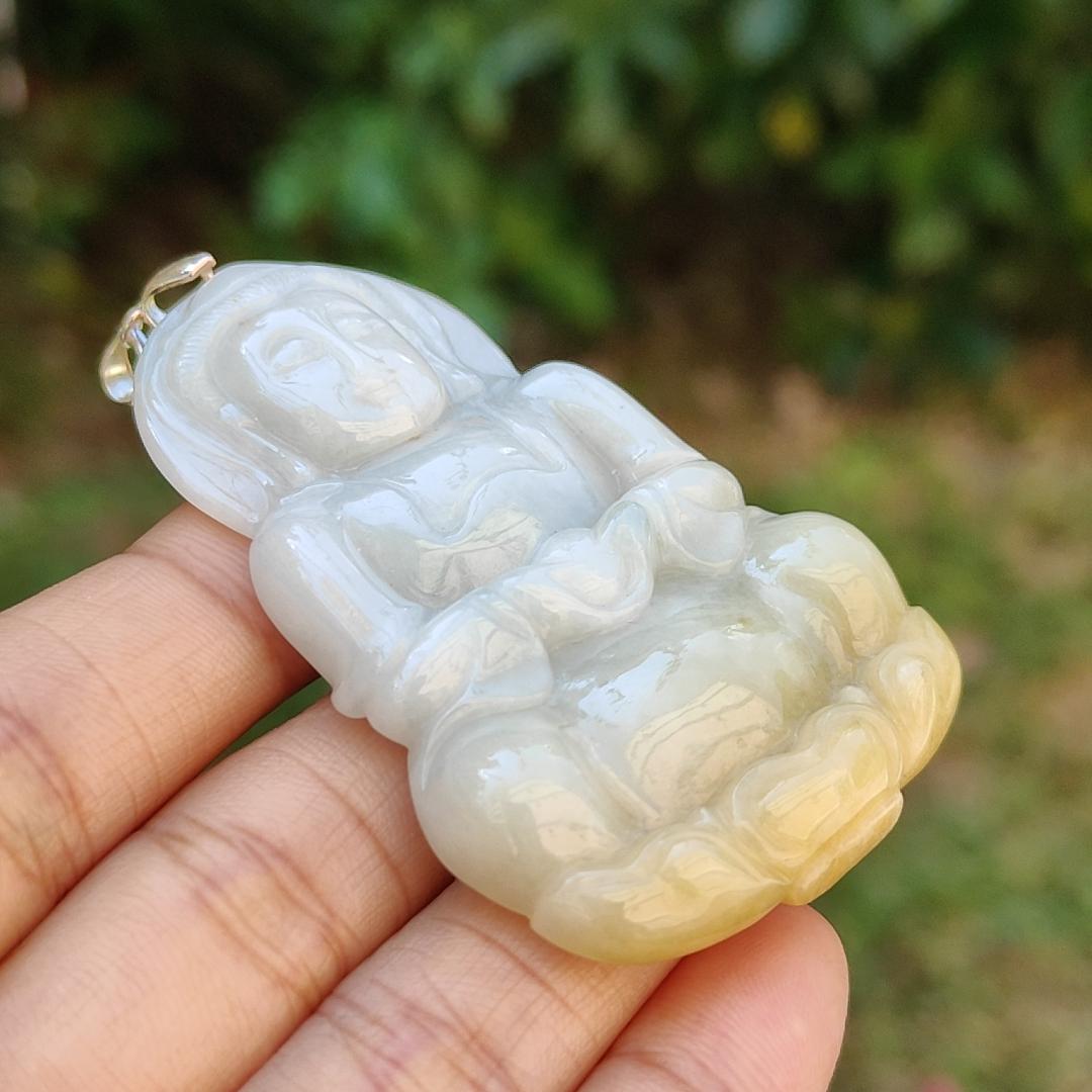 Yellow and White Guanyin Pendant Necklace Natural Type A Jadeite with certificate included weigh 25.08 grams, 59.1 * 38.6 * 7 mm, suitable for your daily wear (pendant6) Yi Pin Qian