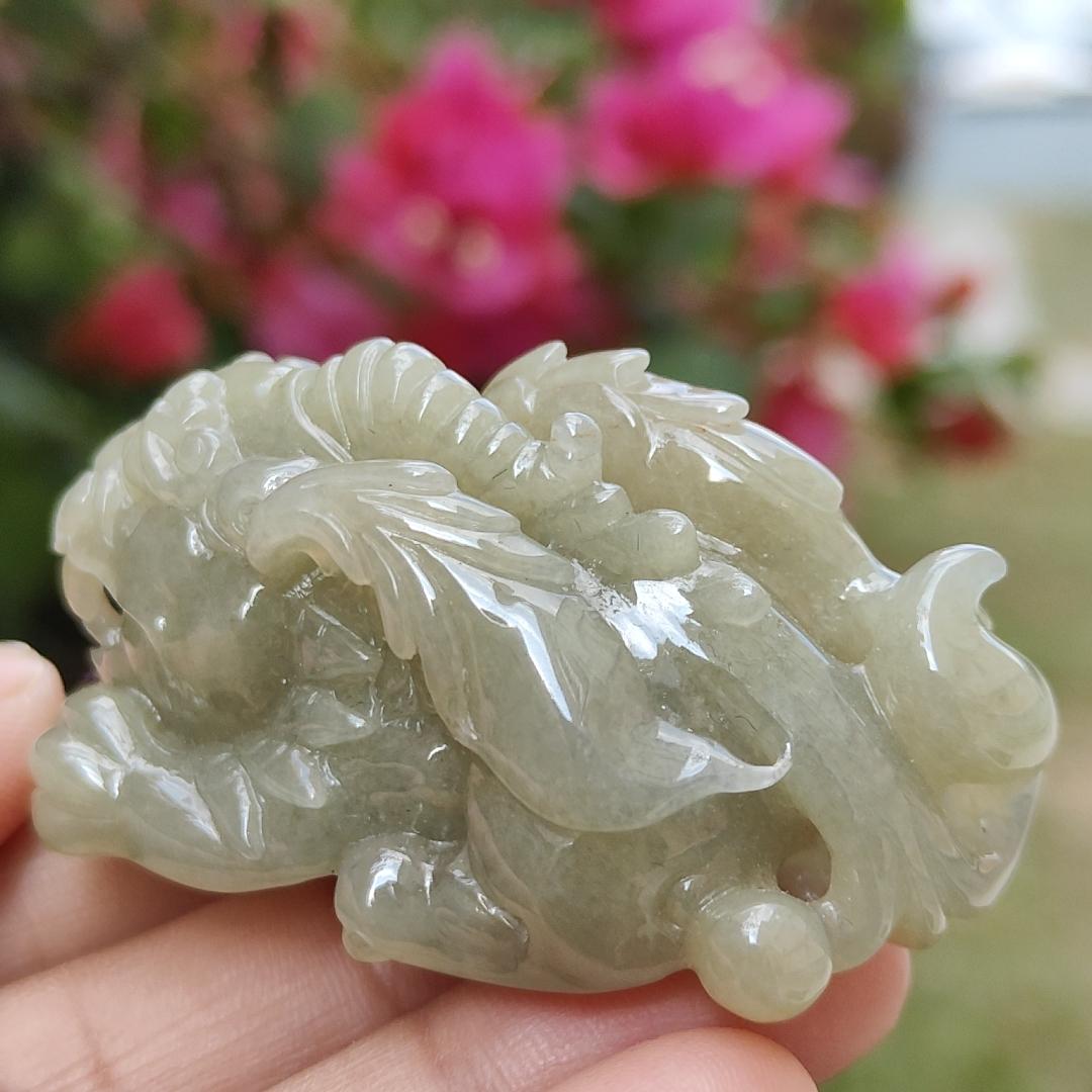 Authentic High Quality Light Green and Brown Natural Type-A Jadeite-Jade crafted as Pixiu for Pendant, certificate weighs 54.18 grams, measurement 56 * 25.2 * 26.2 mm (pendant303) Yi Pin Qian Jadeites Jade Jewelry ~Your Precious Quintessential ~ Singapore