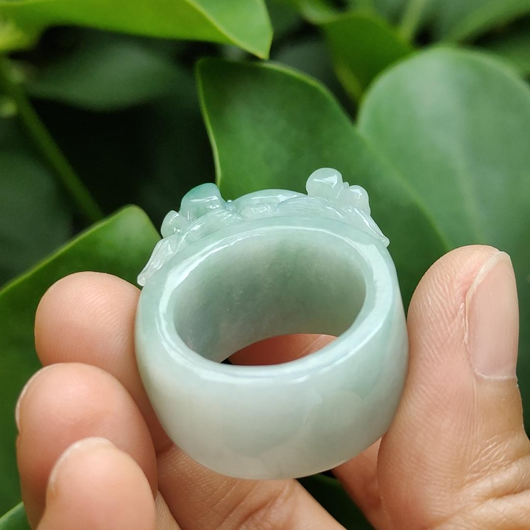 20mm Finger Size Type-A Natural Jadeite-Jade crafted with Dragon as Ring, certificate weighs 22.13 grams, measurement 88.7 * 28.3 * 13.8 mm (ring11) Yi Pin Qian Jadeites Jade Jewelry ~Your Precious Quintessential ~ Singapore