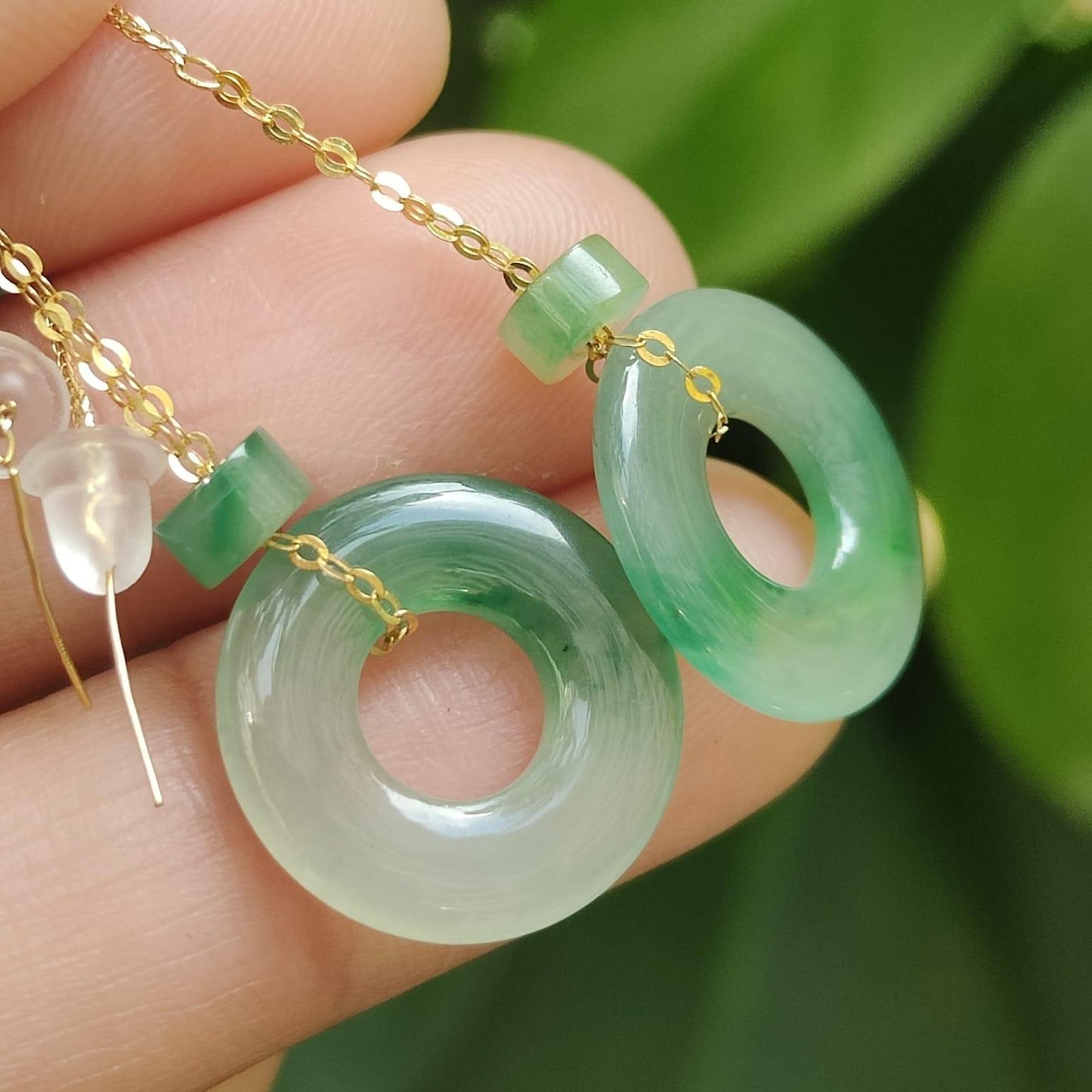 Donut Jadeite Earrings – Natural Type A Jadeite, 18K Gold Thread, Harmony of Five Elements (18k10) (18k10) Yi Pin Qian Jadeites Jade Jewelry ~Your Precious Quintessential ~ Singapore