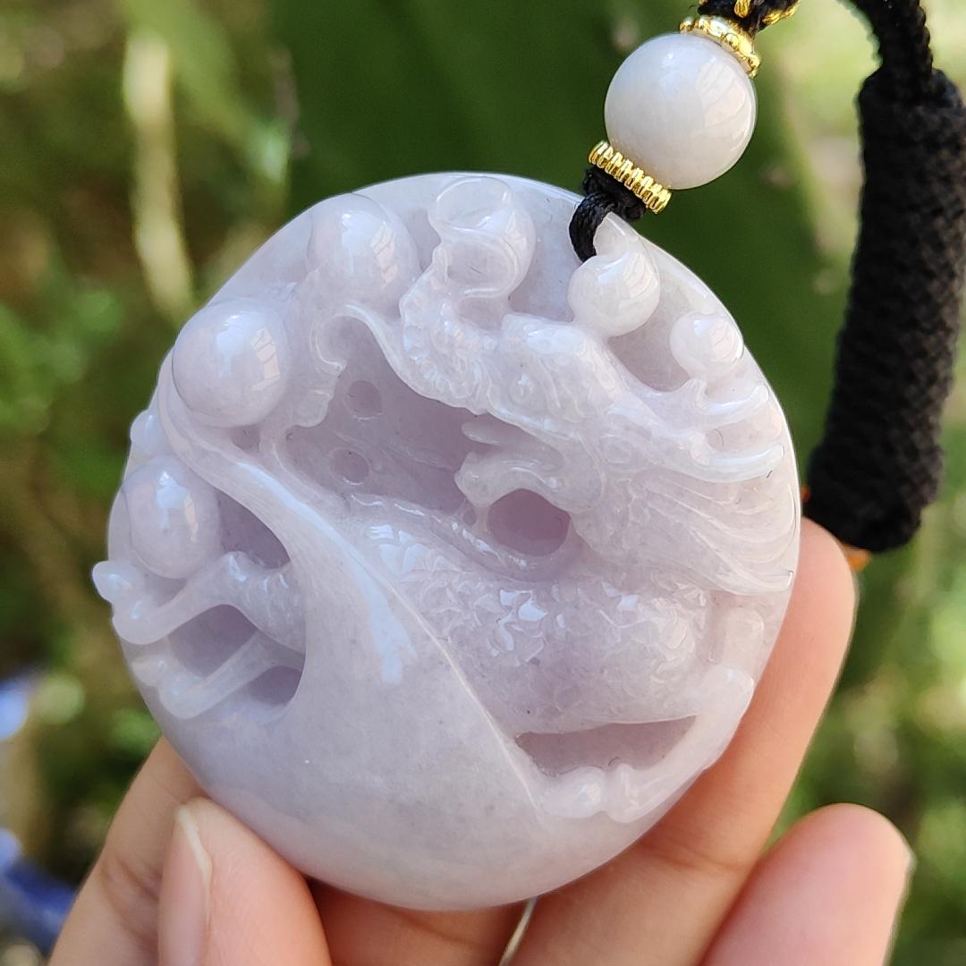 Light Lavender Qilin Natural Type A Jadeite Pendant with certificate weigh 51.04 grams, 51.3 * 46.6 * 12 mm, symbols of Auspicious, peaceful, and happy, suitable for daily wear (pendant62) Yi Pin Qian