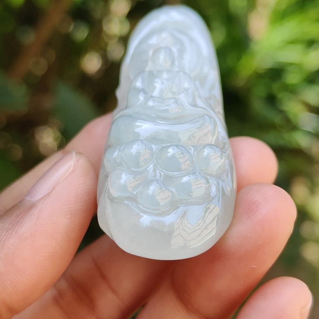 High Quality Light Green Hue Natural Type A Jadeite Jade crafted with Faceless Guanyin as Pendant, Certificate weighs 33.26 grams, measurement 63.8 * 23.6 * 12.2 mm (pendant237) Yi Pin Qian